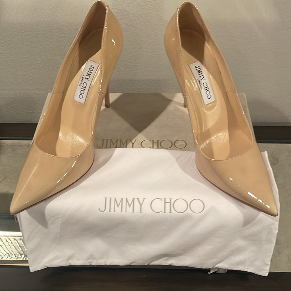 Jimmy Choo Nude Patent Leather Pointed-Toe Pumps